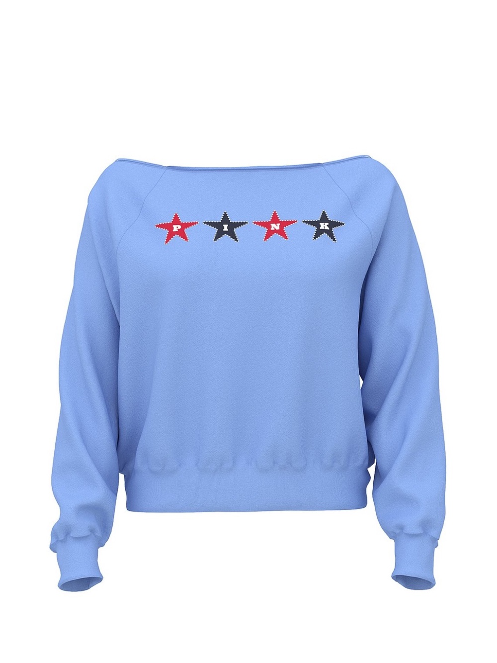PINK Victoria's Secret Light Blue Off-the-Shoulder Star Sweater